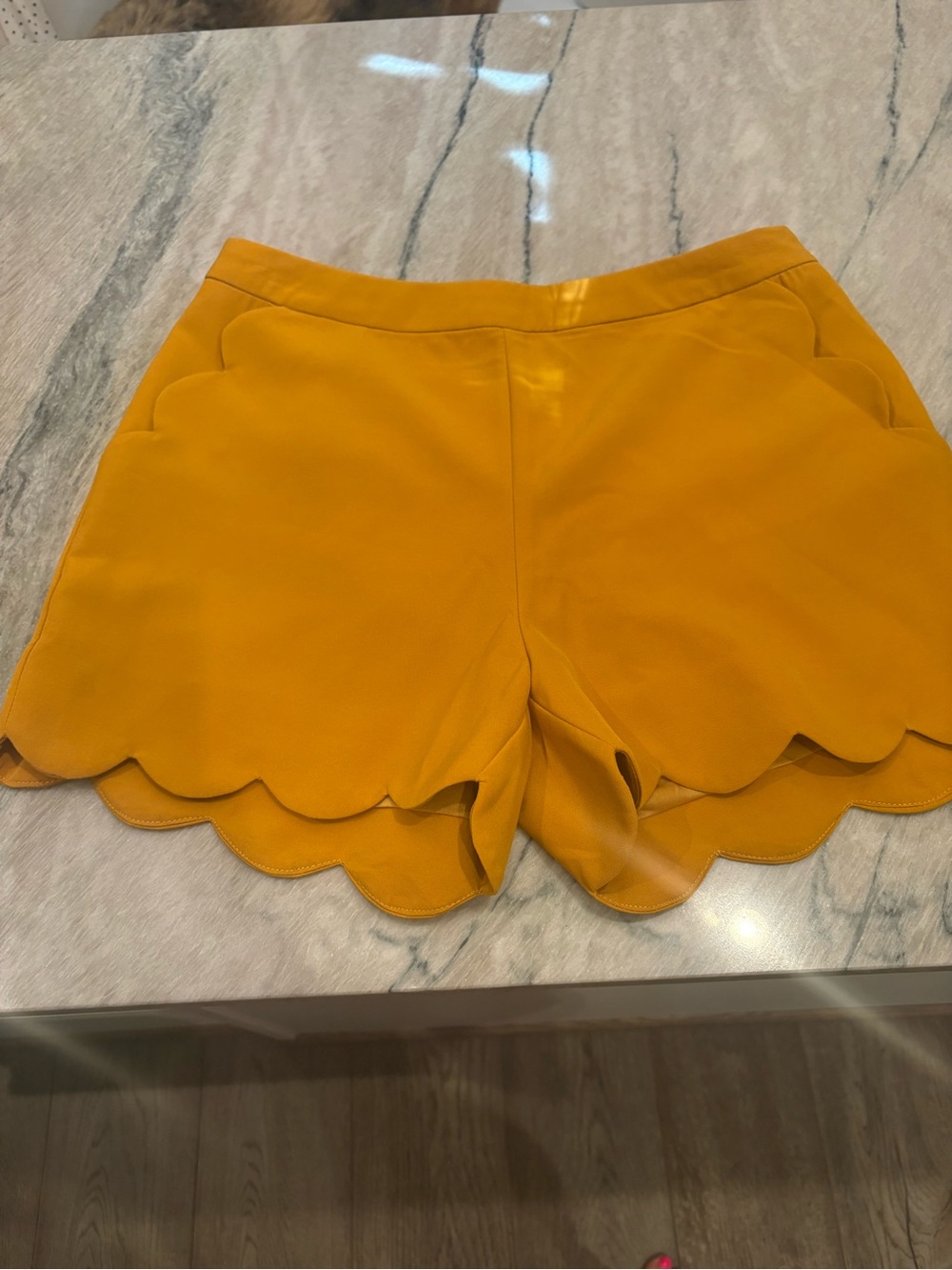 Love Riche Mustard Scallop Hem High-Waist Shorts NWOT